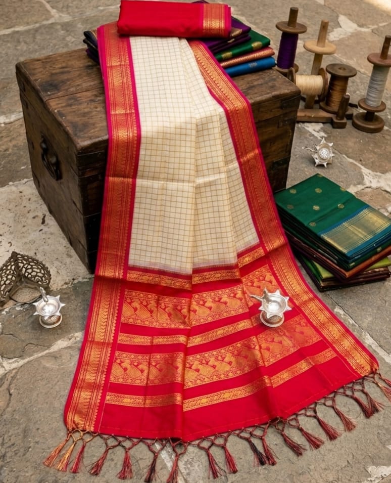 Premium Jacquard Border Checked Cotton Saree